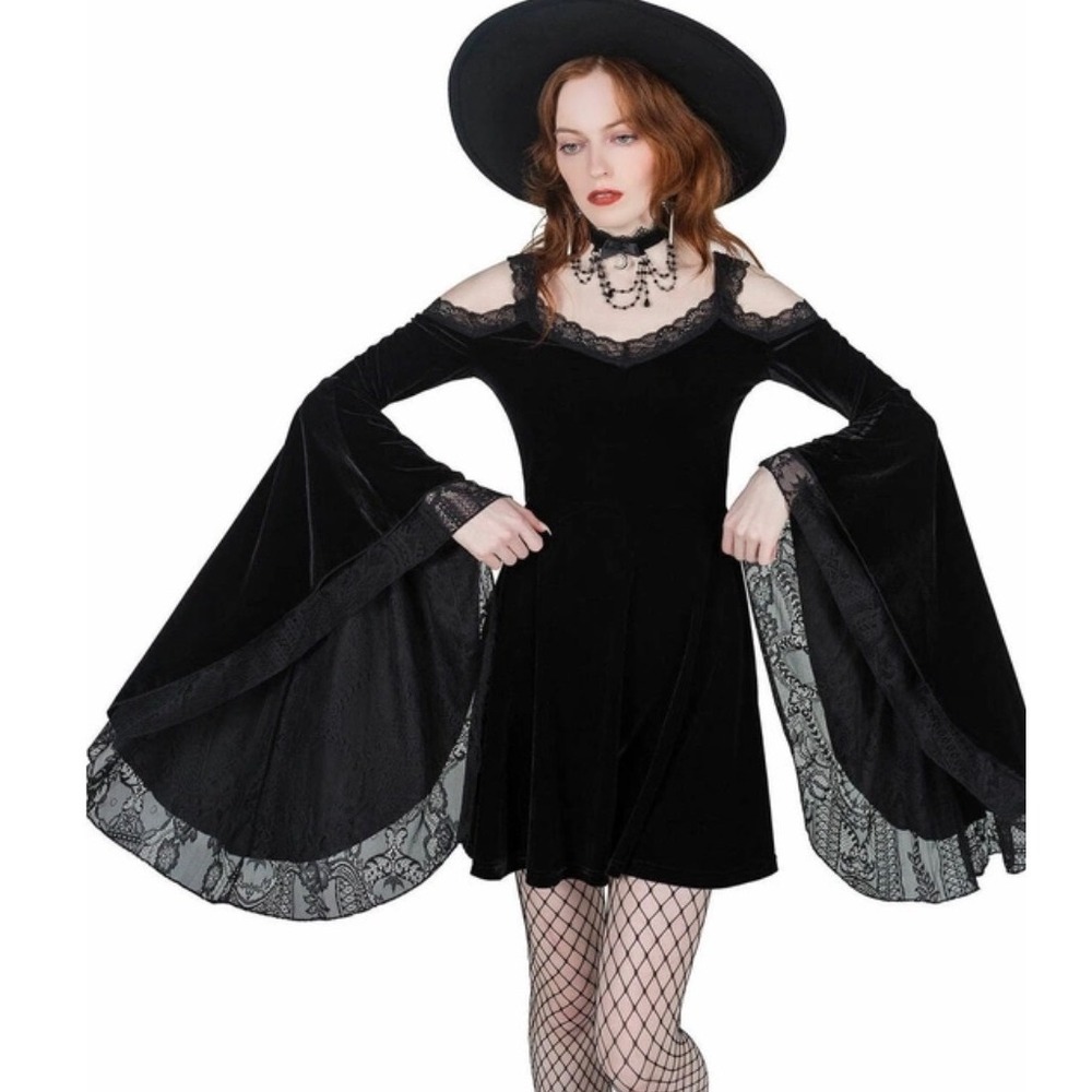 Killstar women's xxl laced with cyanide sorcery dress velvet goth black lace